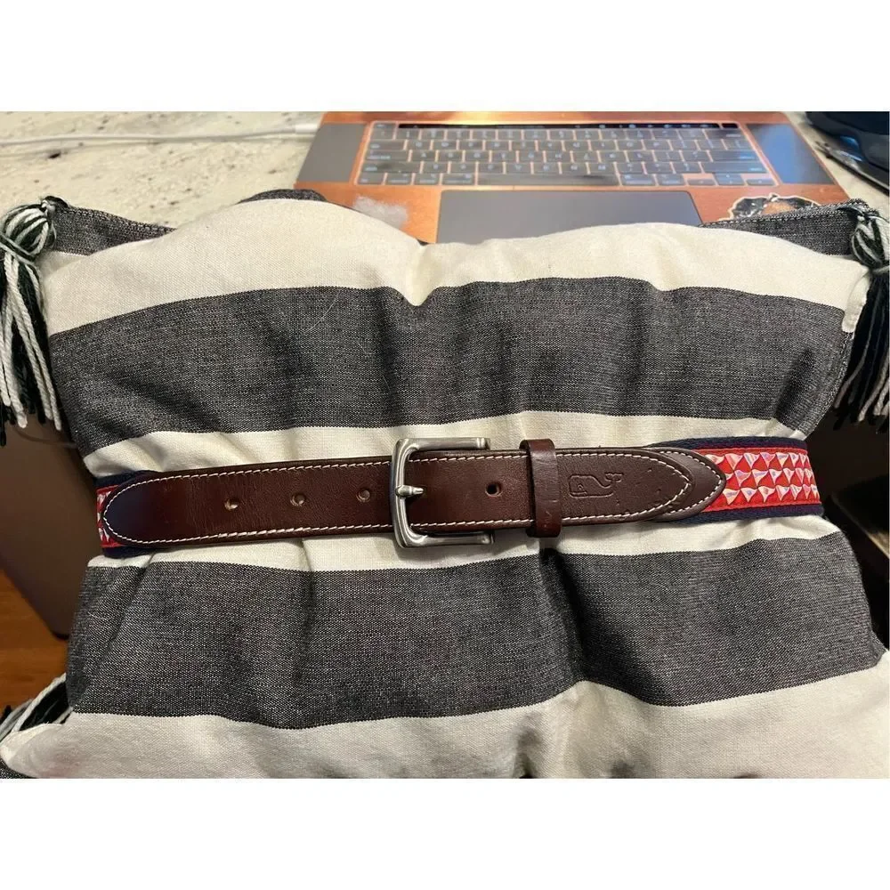 Vineyard Vines Sailibg Flags Canvas & Leather Belt sz 32